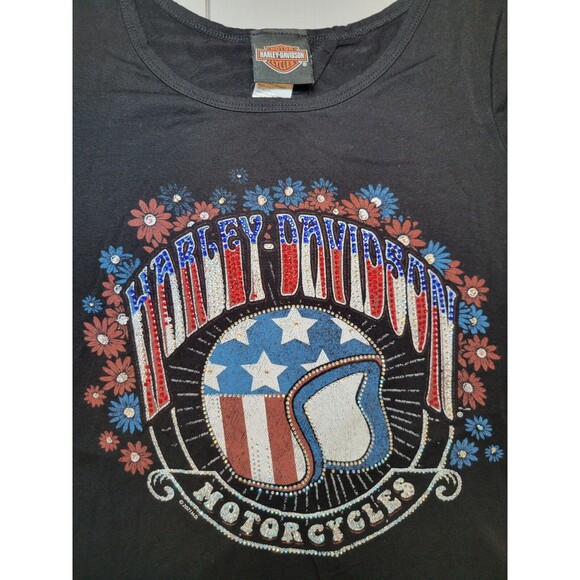 Harley Davidson Freedom Flower Open Back Rhinestone Evil Kneivil Helmet‎ Top XS - Picture 2 of 6